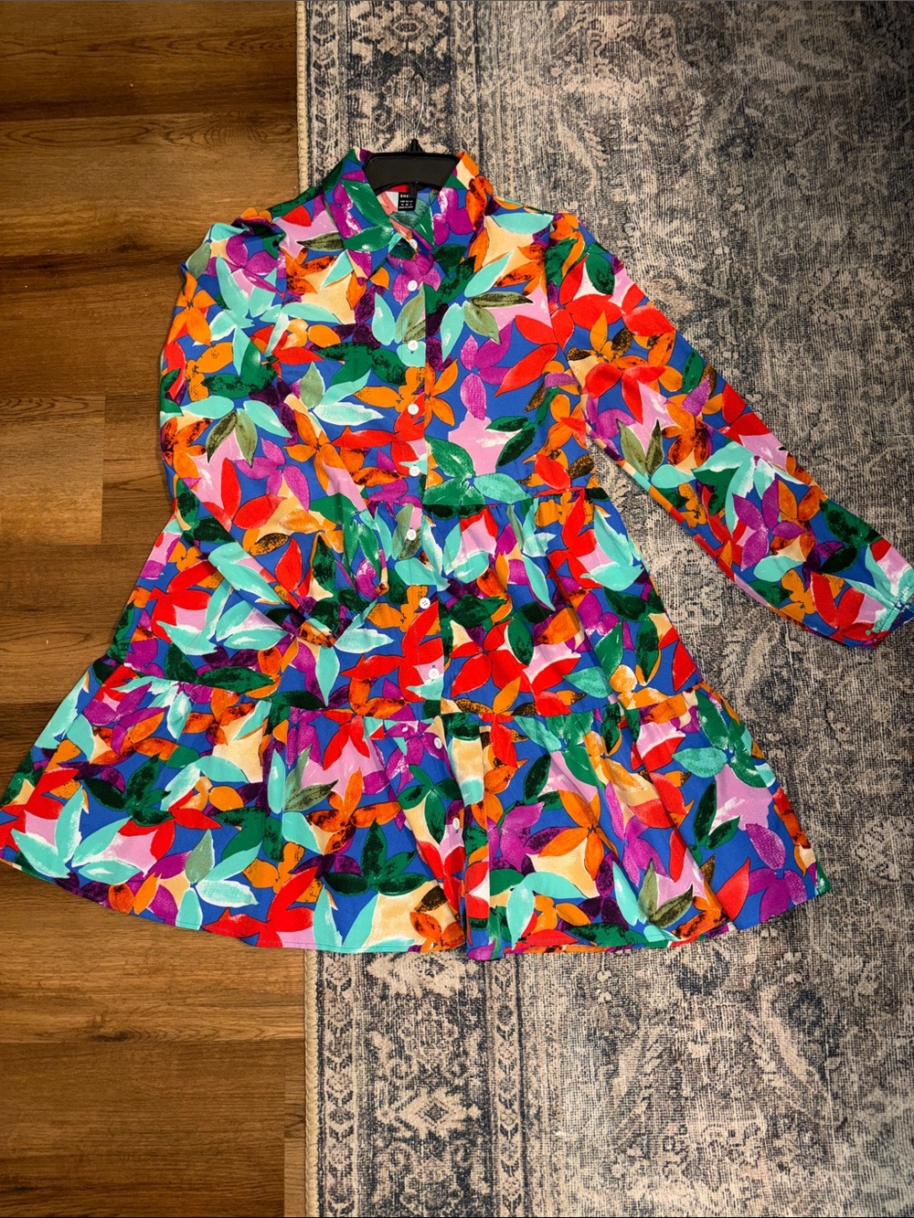 SHEIN Multicolor Floral Tiered Long-Sleeve Dress